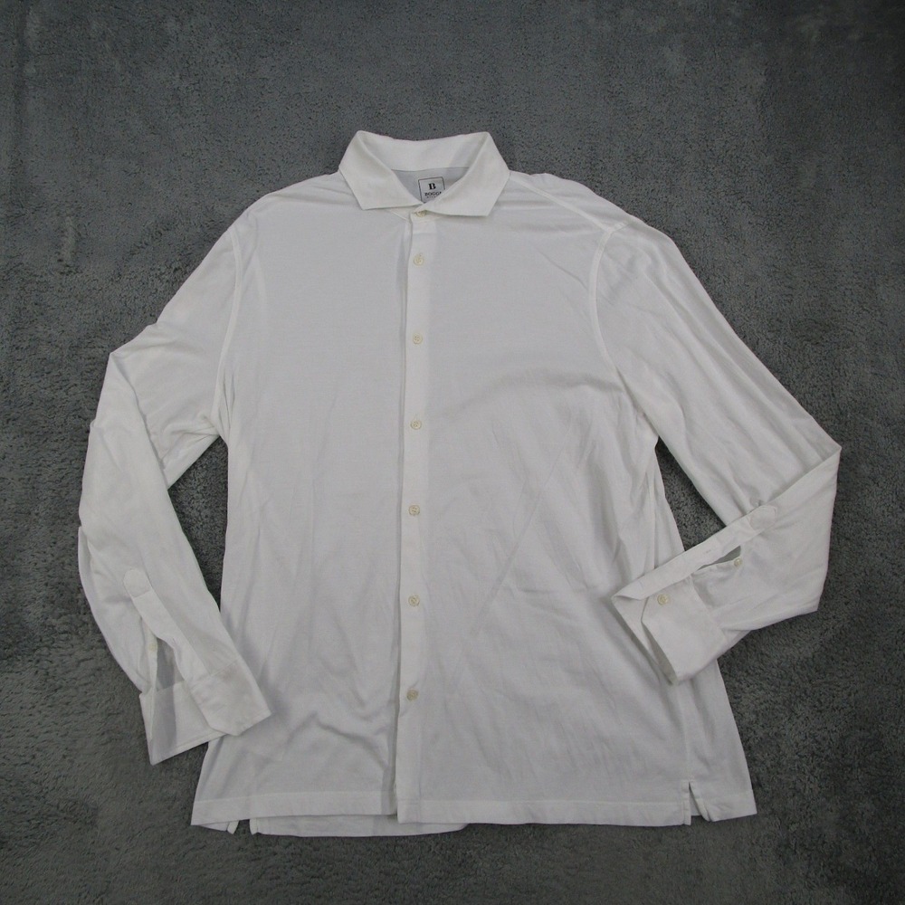 Boggi Milano Mens XXL White Filo di Scozia Cotton Jersey Long Sleeve Shirt